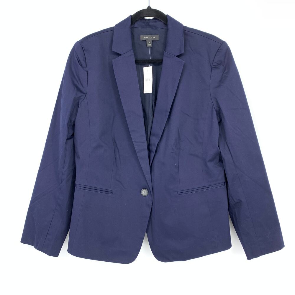 Ann Taylor Single Button Blazer Jacket Womens Size 14 Navy Blue NEW